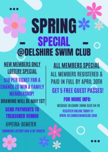 Pay in full by April 30 and get 5 free guest passes. Also - new members only purchase a $10 raffle ticket for a chance to win a free family membership.
